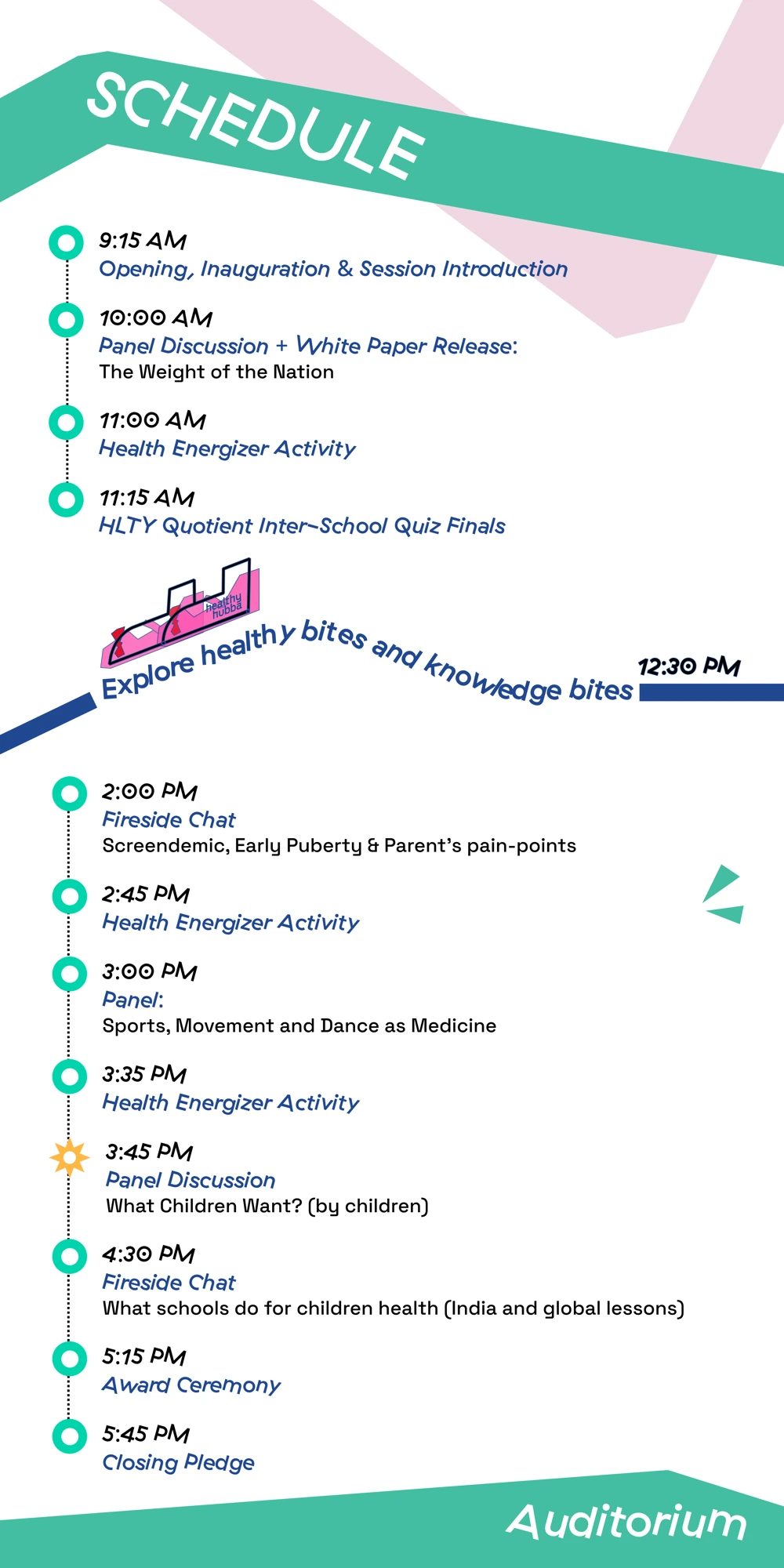 Auditorium schedule arranged along a vertical timeline
