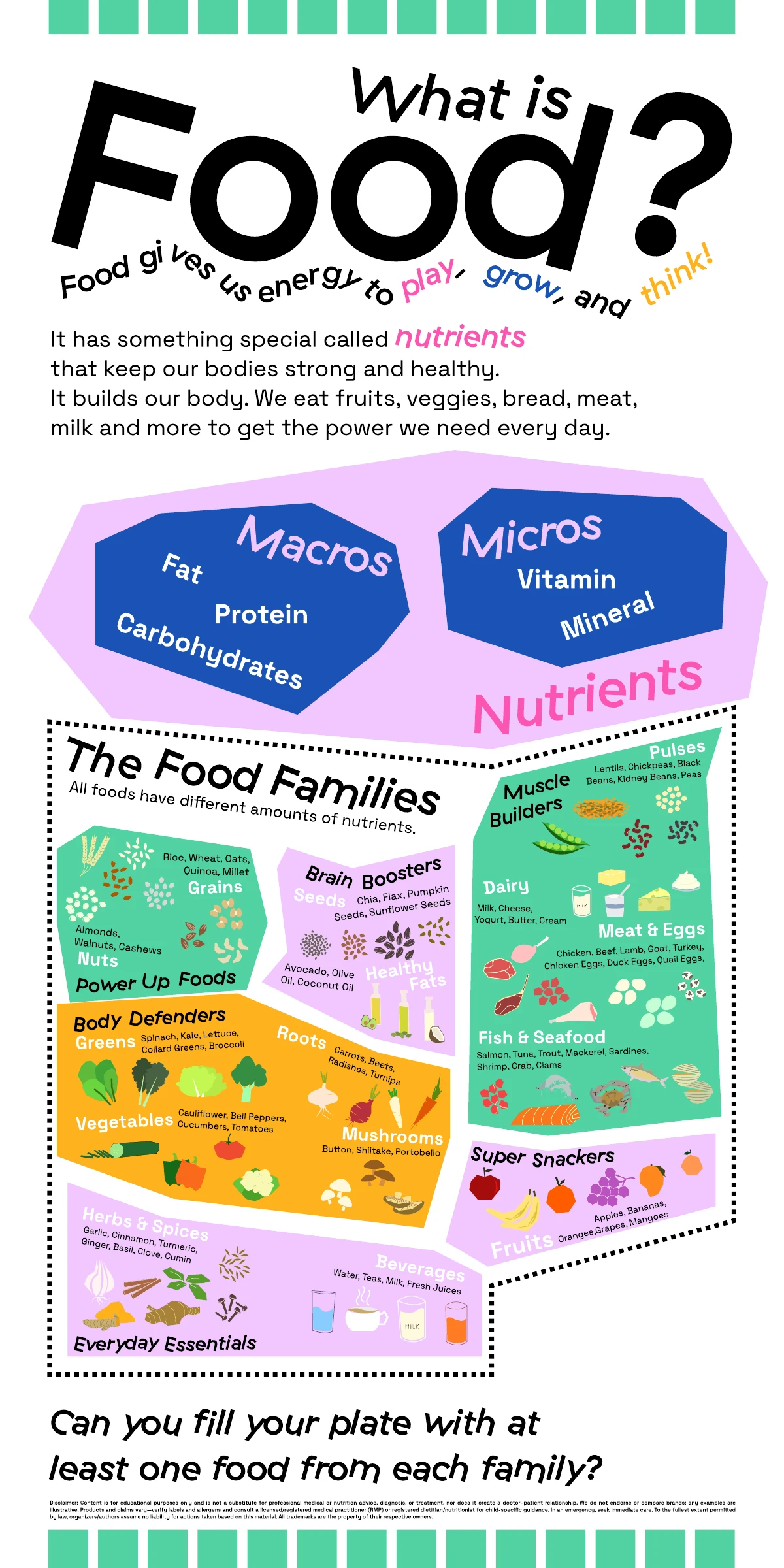 Food panel with illustrated food families arranged in coloured sections