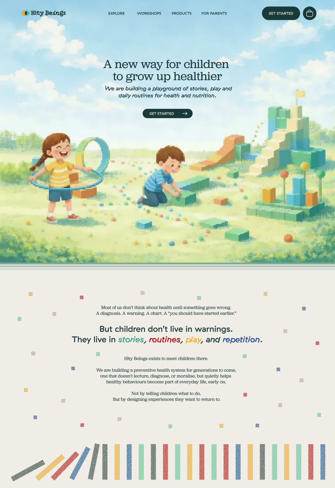An earlier homepage iteration, with the hero followed by an introduction to Hlty’s approach